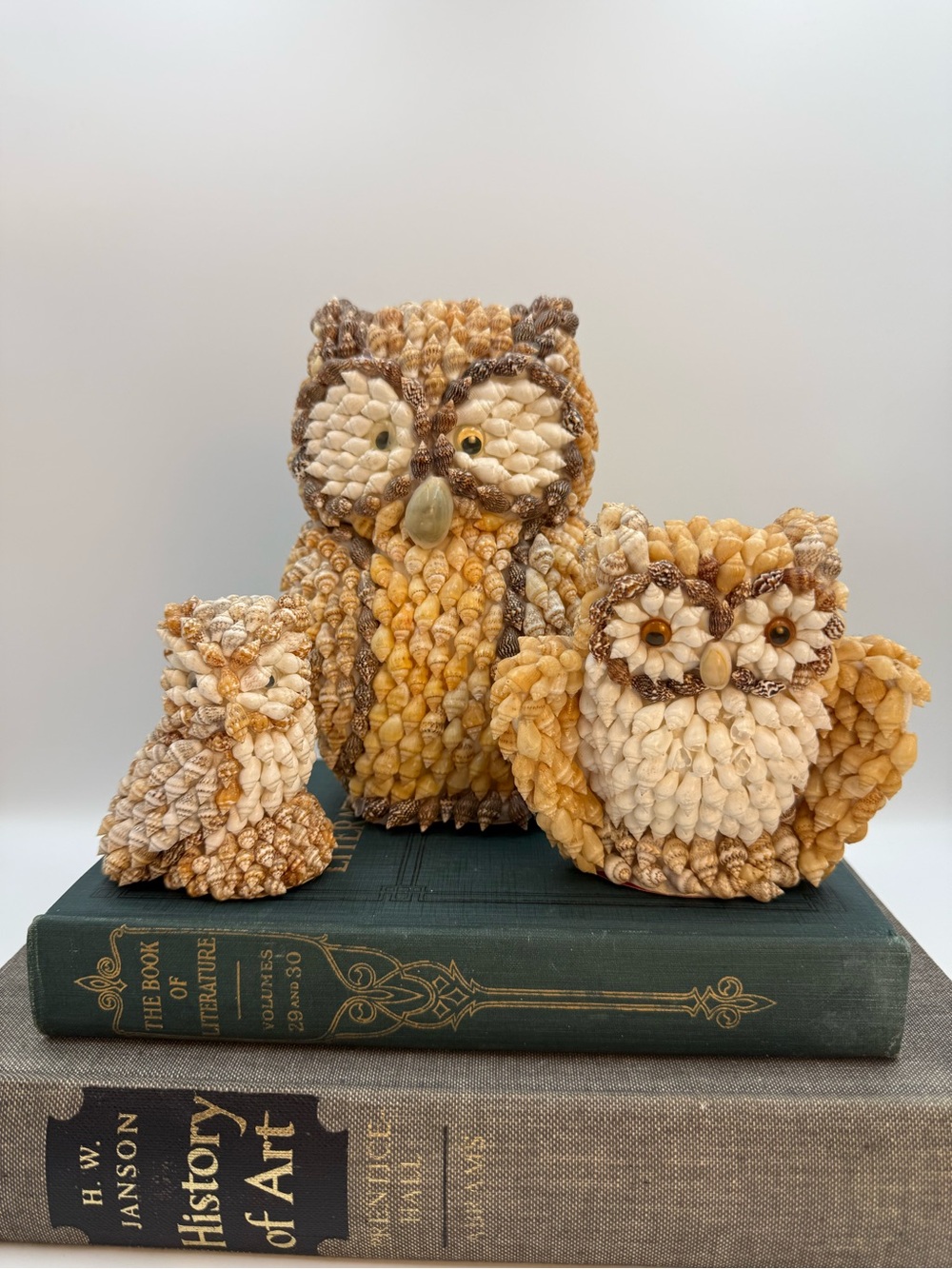 Vintage Lot of 3 Handcrafted Natural Shell Owl
Figurines
